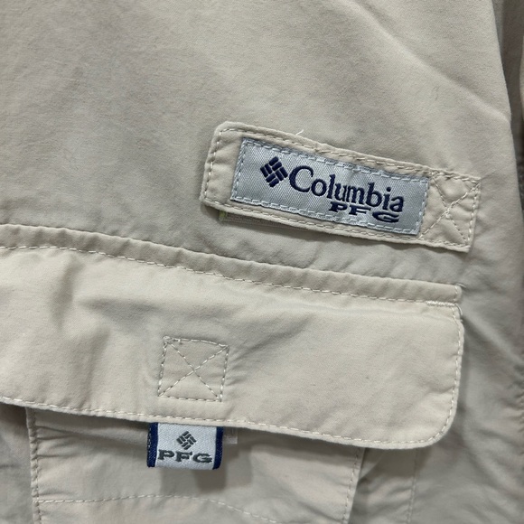 Columbia PFG Shirt Men’s Small Tan Short Sleeve Button Up Vented Fishing-EUC! - Picture 2 of 8